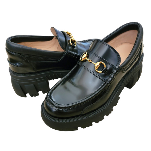 Gucci Black Horsebit Magnum Leather Lug Sole Loafer 9 39 656869 - Picture 1 of 15